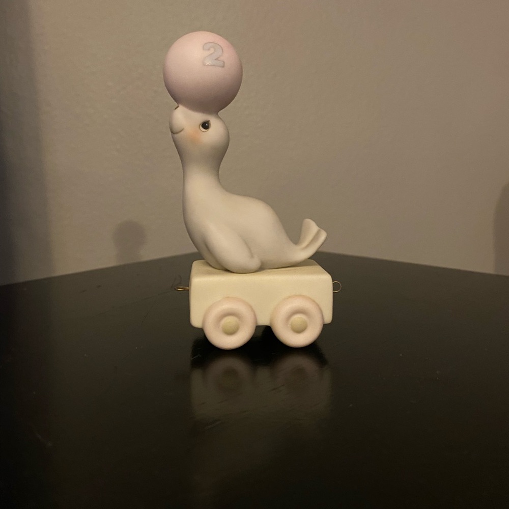 Precious Moments Train  “2” White and Pink Ceramic Seal Art Piece